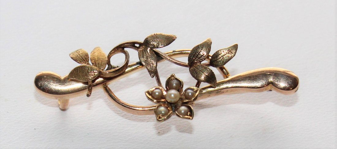Victorian 15K Solid Yellow Gold Pearl Brooch 2.8 Grams (1 of 4)