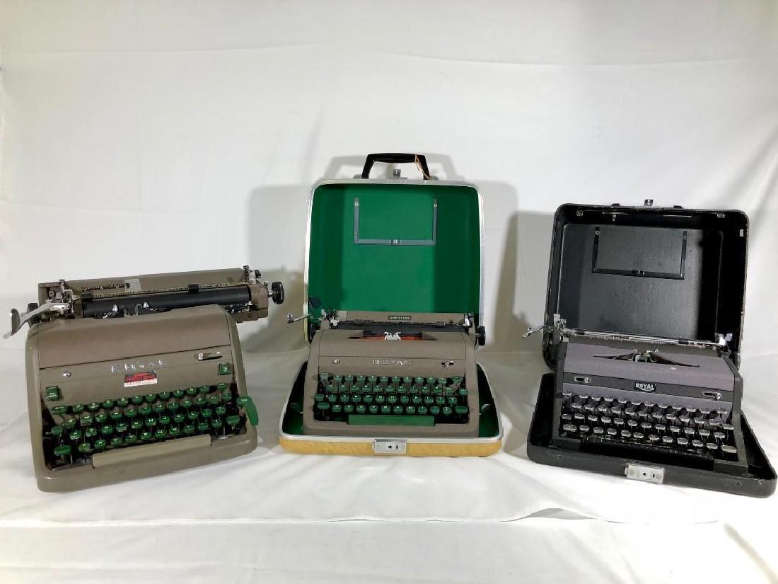Set of 3 Royal Typewriters: This lot of 3 Royal typewriters came out of the former home of Charles Shultz of Peanuts fame! Did he type on them? Who knows! Fun story though. All appear in very good condition.
