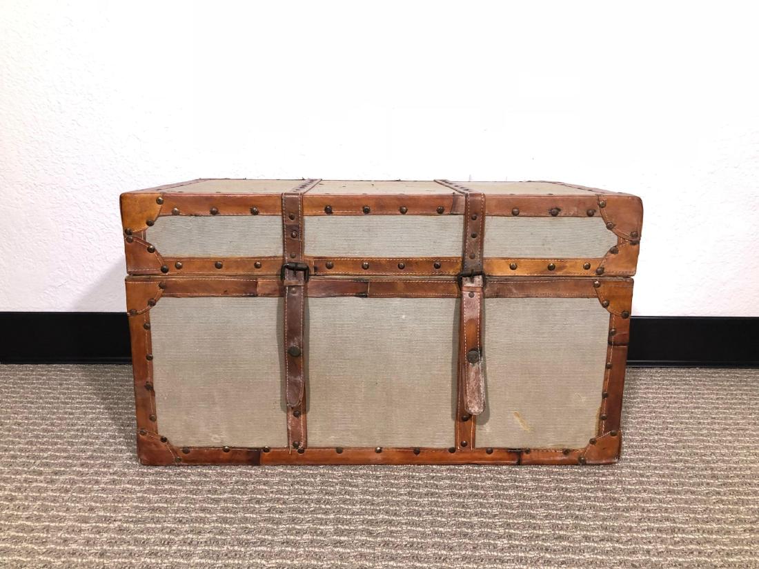 Medium Sized Leather and Corduroy Trunk (1 of 2)