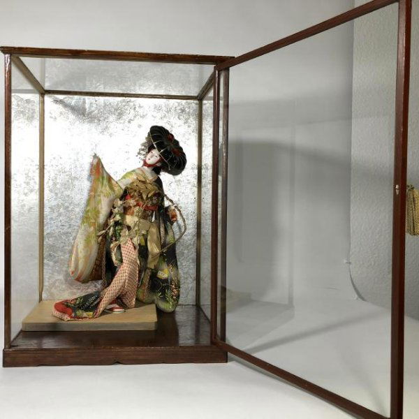Antique Porcelain Geisha Doll in Glass Display Case (1 of 6)