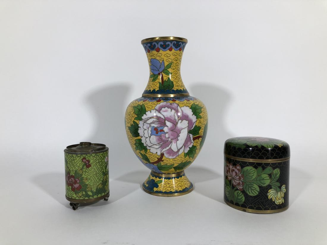 Set of 3 - Cloisonne Vase, Lidded Box and Vintage Oil (1 of 7)