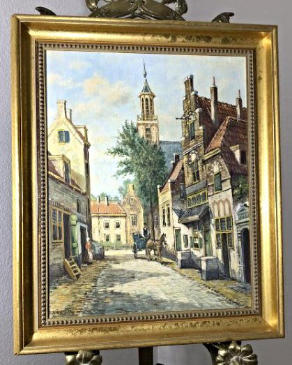 Signed and Framed Acrylic on Canvas European Village (1 of 3)