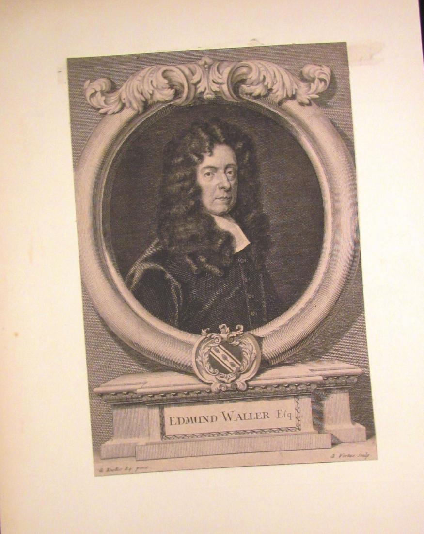 Mid 18th c engraving of Edmund Waller, Esq.: Engraved by George Vertue