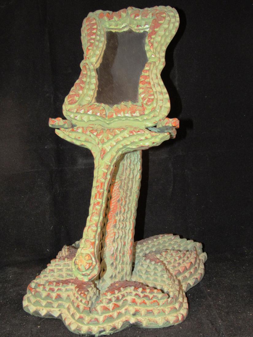 M Lavery- American-Folk Tramp Art Hand Mirror: Michael Lavery was one of 5 artists in New York City who called themselves or their studio "Hermitage des Artistes" In the 1980'sThey were all recovering alcoholics and decided to reclaim their career