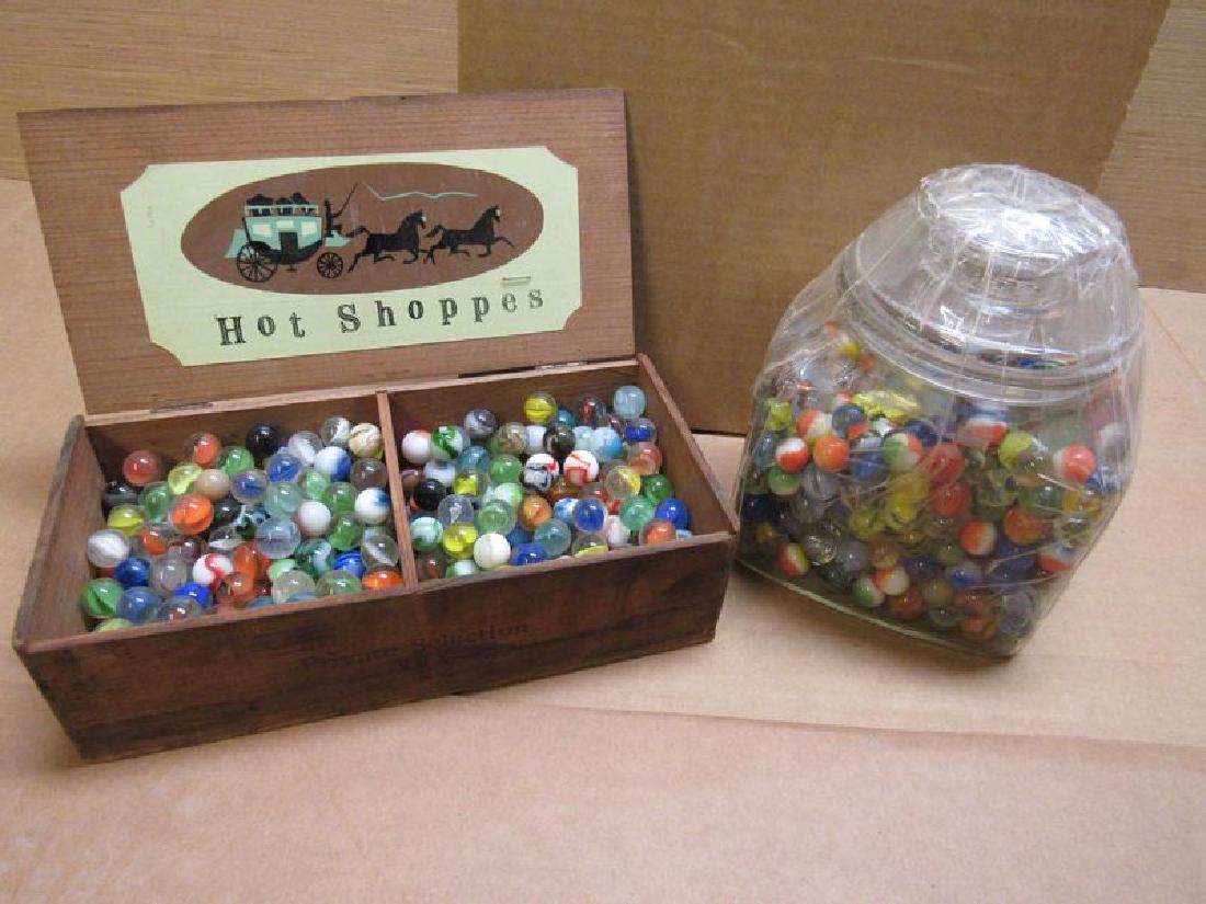 Vintage accumulation of marbles: A couple of accumulations combined, many different kinds. They weigh 12 pounds.