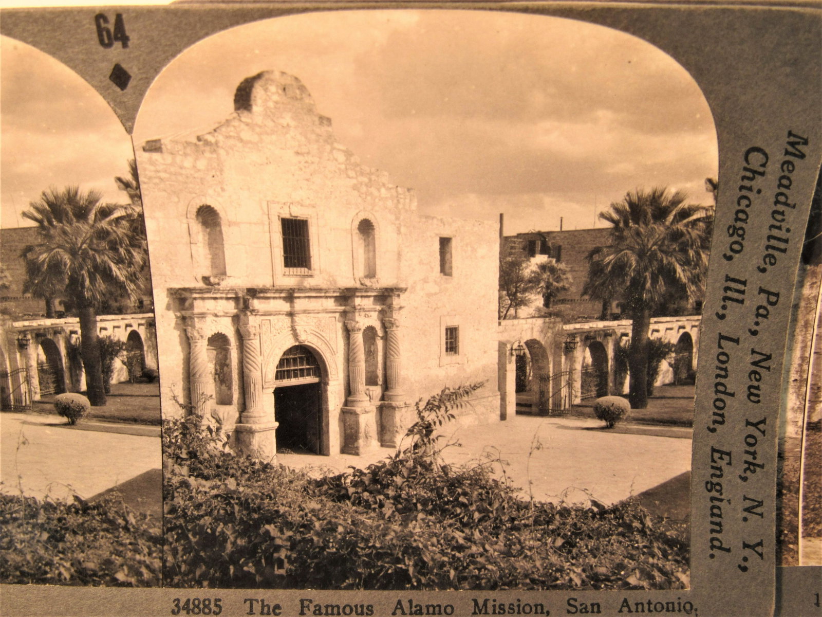 Antique stereoview of the Alamo & Mission San Diego: Early views by Keystone of the famous Alamo in San Antonio, Texas and San Diego, California Mission.