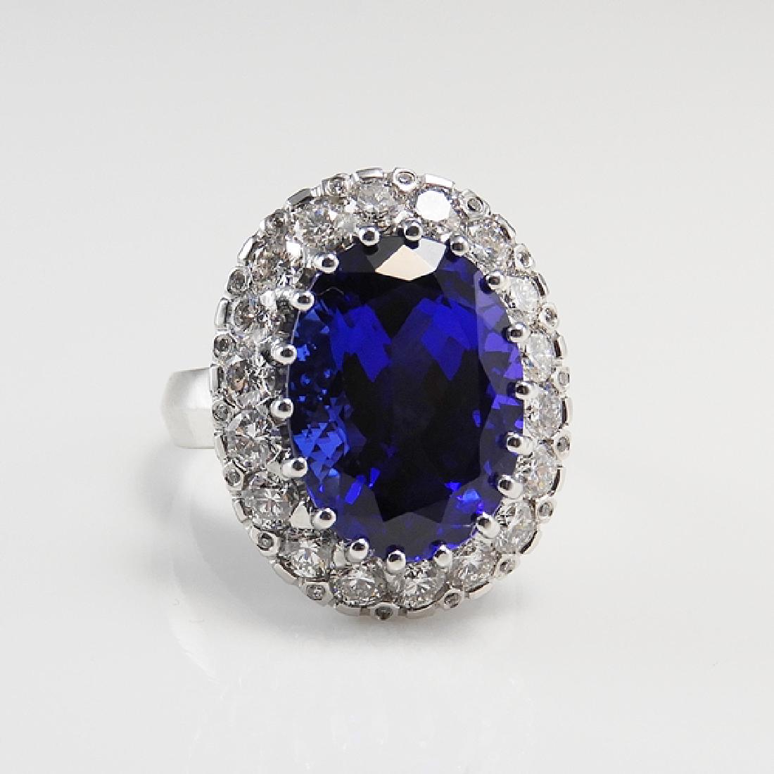 BIG TANZANITE DIAMOND ENGAGEMENT RING 18K 12.21 CTW: Here we have a very large finest quality natural earth mined vivid blue tanzanite and sparkly natural earth mined natural white diamond ring hand crafted in solid 18K white gold. Exceptional hand craf