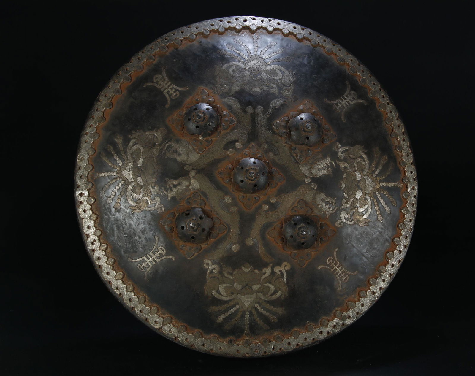 Qing Dynasity, Iron Inlaid Gold and Silver Shield (1 of 8)