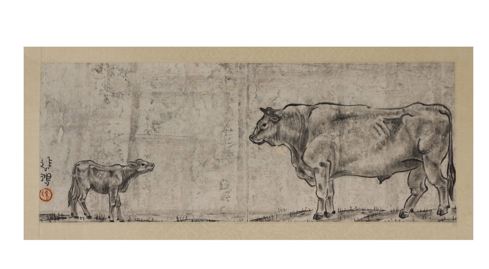 Xu Beihong, Cows Painting: L:43.3 W:16.7cm