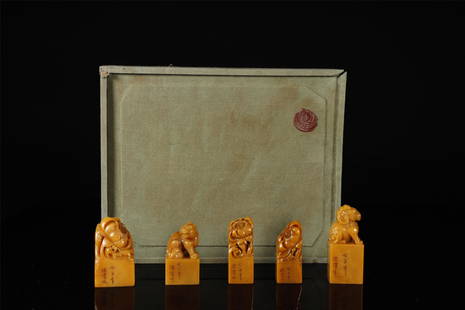 Five Pieces of Tian Huang Seals , Mark: Chen Wei: Different Kind of Sizes, Highetst : H:4.6cm D:2.8cm
