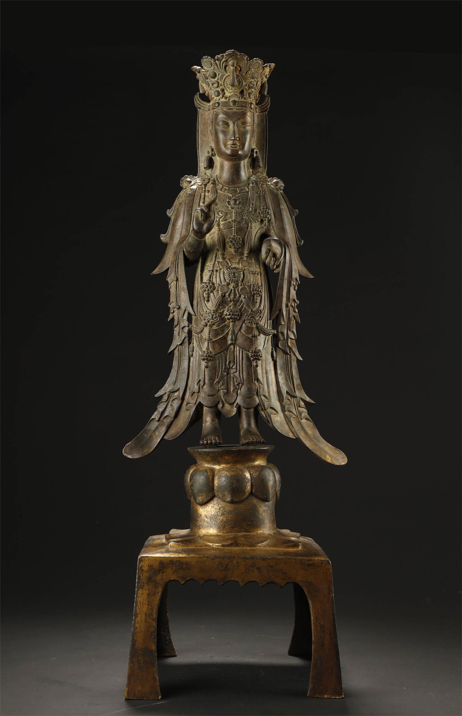 Early Stage, Gilt Bronze Standing Kuan Yin Statue (1 of 9)