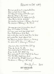 Bob Dylan Handwritten Lyrics for “Blowin’ In The Wind”