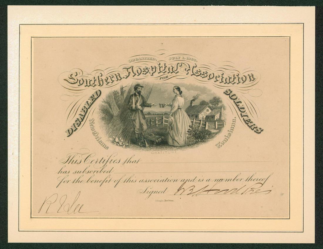 Civil War: Robert E. Lee & John Bell Hood Dual Signed Disabled Soldiers Membership Certificate: This item is part of Iconic Auctions 2022 Holiday Feature Auction, showcasing over 1,300+ lots of autographs, trading cards and memorabilia. This auction will close on Thursday, December 8th at www.Ic