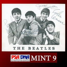 The Beatles Group Signed 4.25" x 5.5" Vintage Fan Club Card - PSA/DNA Graded MINT 9