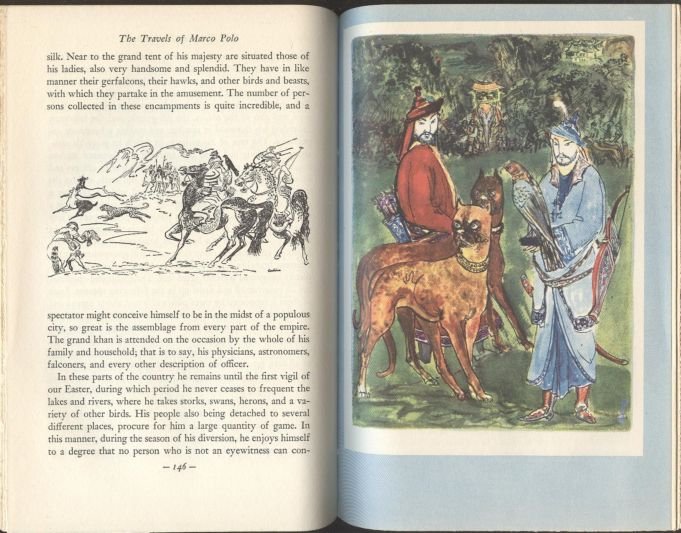 Marsden, The Travels of Marco Polo 1948 illustrated: "The Travels of Marco Polo, The Venetian", Translated and Edited by William Marsden, re-edited by Thomas Wright, illustrated by Jon Corbino, published by Doubleday, New York, 1948, first edition with 
