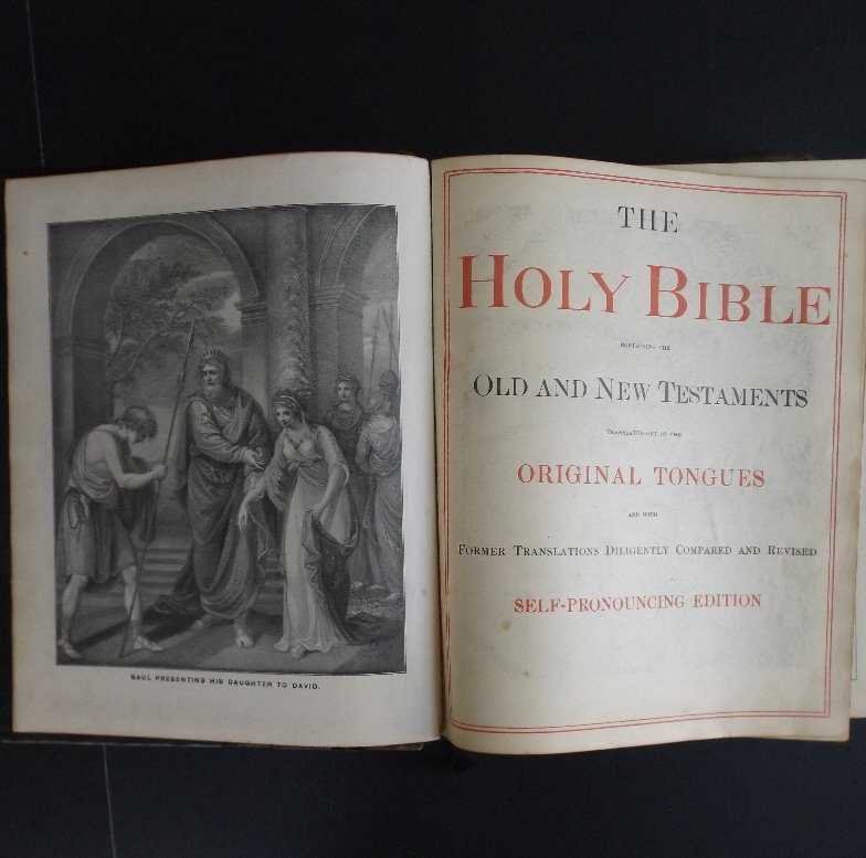 Large Family Bible, 1870s Gustave Dore Illustrated: Large Family Bible, 1870s, with Dore illustrations. "The Holy Bible containing the Old and New Testaments: Translated out of the Original Tongues; and with The former translations diligently compared