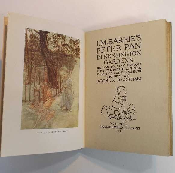 Byron, Barrie, Peter Pan 1st/1st Rackham ill.: First printing of the First American Edition "J. M. Barrie's Peter Pan in Kensington Gardens", Retold by May Byron, for Little People with the Permission of the Author, pictures by Arthur Rackham, pub