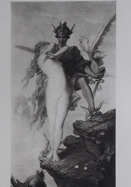 Perseus and Andromeda, Charles Edward De Beaumont 1881: "Perseus and Andromeda", engraving after the painting by Charles Edward De Beaumont, engraved by Goupil, original photogravure plate issued in 1881; printed on heavy stock paper; signed in plate "Chas