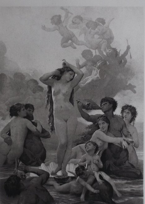 Birth of Venus, William-Adolphe Bouguereau 1881: The Birth of Venus", engraving after 1879' painting by William-Adolphe Bouguereau, engraved by Goupil, original photogravure plate issued in 1881; printed on heavy stock paper; signed in plate "A.W. B