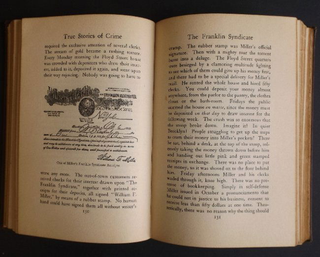 Arthur Train, True Stories of Crime, 1926 illustrated: "True Stories of Crime: From the District Attorney's Office", by Arthur Train, illustrated, published by Charles Scribner, New York, 1926, copyright 1908 and Scribner colophon on the copyright page. A