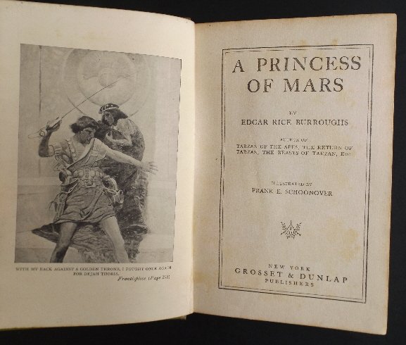 Edgar Rice Burroughs, A Princess of Mars 1917 ill.: "A Princess of Mars", by Edgar Rice Burroughs, illustrated by Frank E. Schoonover, published by Grosset and Dunlap, New York, 1917. The first appearance of Captain Carter. "A Princess of Mars" is a sc