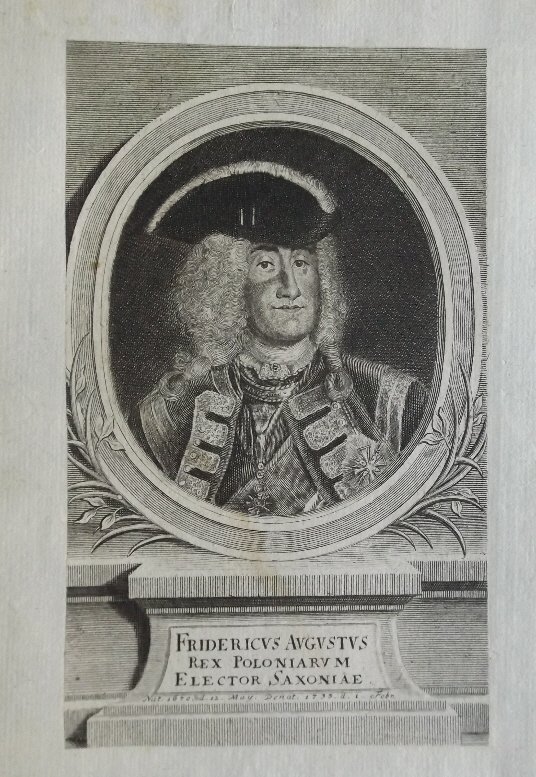 King Fr. August II the Strong Saxony Poland 1733 Busch: Antique 1733 Copper Engraving Portrait of Frederick Augustus I or Augustus II the Strong (1670-1733), copper engraving, by Georg Paul Busch, inscription "Fridericus Augustus / Rex Poloniarum / Elector
