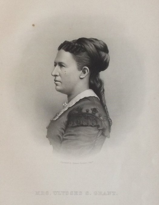 1st Lady Julia Boggs Grant, engraved Samuel Sartain: Portrait of Julia Boggs Grant, genuine 1870s stipple and line engraving signed in plate "Engraved by Samuel Sartain, Phila". Julia Boggs Grant (January 26, 1826 - December 14, 1902), was the First Lad