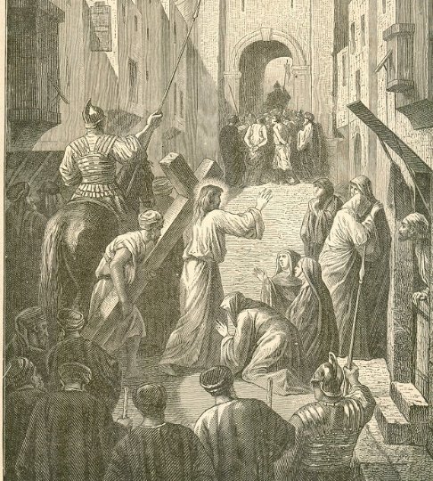 Christ He Bearing His Cross Went Forth, engraving 1883: Antique Woodcut - Jesus Christ - The Way of the Cross - New Testament. "And He, Bearing His Cross, Went Forth" genuine wood-engraving, 1883. US: Priority (c 2-4 days) --------- $12.50 Canada: 1st Clas