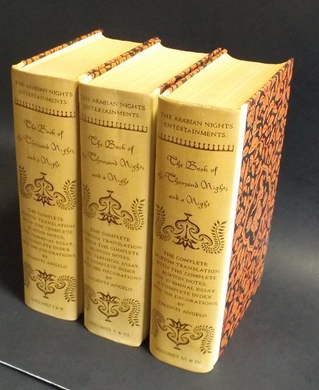 Burton, Arabian Nights 1962 Compl. 6vol in 3 illustrat.: "The Book of the Thousand Nights and a Night: A Plain and Literal Translation of the Arabian Nights Entertainments Made and Annotated", by Richard F. Burton; decorated with illustrations by Valenti An
