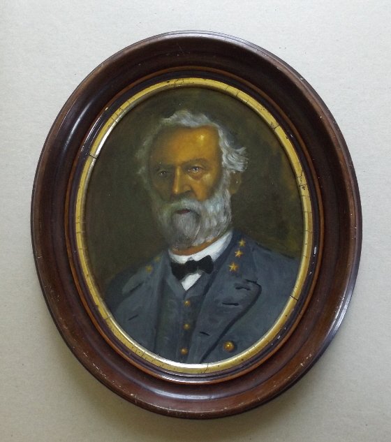 Portrait of General Robert Lee, Oil Painting: Portrait of General Robert Lee, by Rich Gibbon, local Richmond - Petersburg Virginia artist, oil painting on cardboard, c.1980s, in antique c.1850s -1870s wooden frame. Rates vary per country, we will