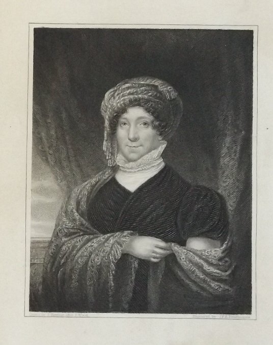 1st Lady Dolley Madison, James Madison, engraving: Portrait of Dolley Todd Madison with her facsimile signature; signed in plate, 1870s stipple and line engraving by J.F.E. Prud'homme, drawn by J. Herring after painting by J. Wood. Dolley Todd Madison