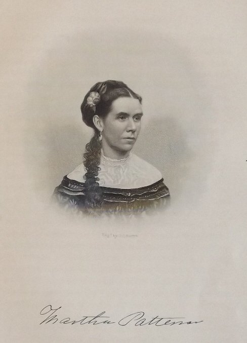 Martha Johnson Patterson daughter of President Johnson: Portrait of Martha Johnson Patterson with her facsimile signature, 1870s stipple and line engraving signed in plate "Eng. J.C. Buttre". Martha Johnson Patterson (October 25, 1828 - July 10, 1901) was