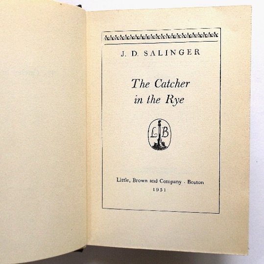 Salinger, The Catcher in the Rye 1stEd. Sept 1951 Pr.: "The Catcher in the Rye", by J. D. Salinger, first edition, early printing published by Little & Brown, Boston, copyright 1951 by the author; stated September 1951 printing [first printing was issued 
