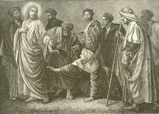 Christ, Daughter Thy Faith Hath Made Thee Whole 1883: Antique Woodcut - The Healing Touch of Jesus Christ - New Testament. "Daughter, Thy Faith Hath Made Thee Whole" genuine wood-engraving, 1883. US: Priority (c.2-4 days) --------- $12.50 Canada: 1st Cla