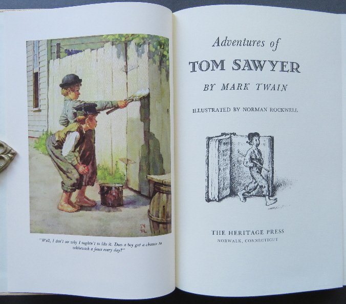 Mark Twain, Tom Sawyer, 1964 Rockwell illustrations: "The Adventures of Tom Sawyer", by Mark Twain, illustrated by Norman Rockwell, published by The Heritage Press, New York in 1936, Second Edition 1964. Original slipcase, large format, and high quality
