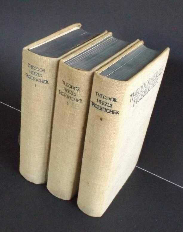Herzl Tagebucher 1895-1904 Diaries 1stEd 3vol. 1922-23: Theodor Herzl Tagebucher 1895-1904", original First German edition of his diaries published from the original manuscript by Judischer Verlag, Berlin, Germany, 1922-1923, First Edition. Complete 18 Dia