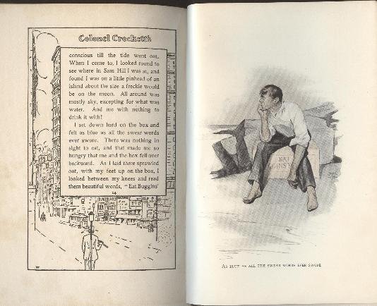 Hughes, Colonel Crocketts Christmas 1st/1st 1906 illust: "Colonel Crockett's Co-Operative Christmas", by Rupert Hughes, illustrated, published by George W. Jacobs, Philadelphia and London, First Edition, First Printing, "Published September, 1906", 6 color 