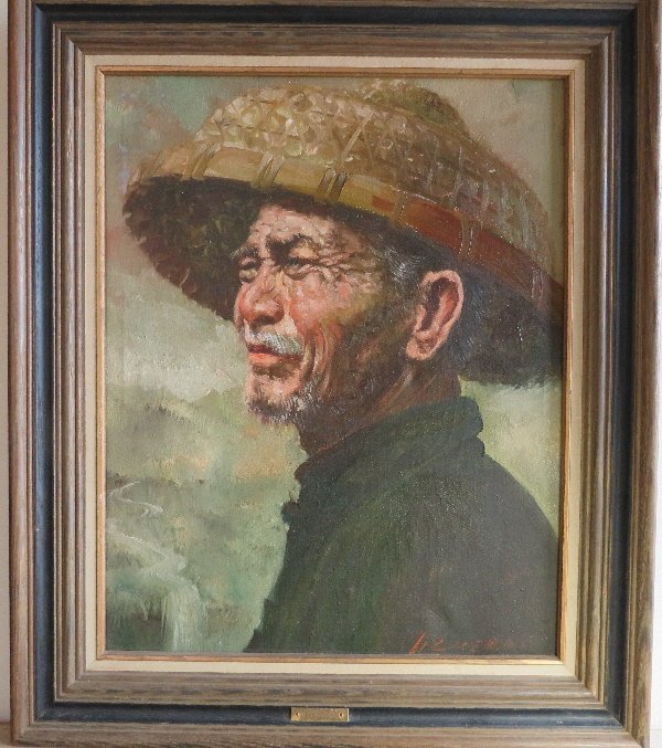 Cheang, Old Man, Hong Kong 1960s Oil Painting framed: "The Chinese" a Portrait of an Old Man, by H. Cheang, oil painting on stretched canvas, 16 x 20 inches [40.6cm x 50.8cm]; signed lower right "H. Cheang"; wooden frame. H. Cheang (born 1910), a Chinese