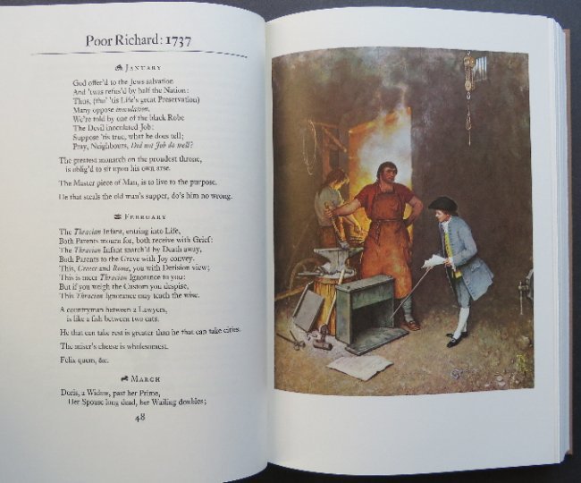 Poor Richard, Ben Franklin, Norman Rockwell, 1stEd 1964: "Poor Richard: The Almanacks for the Years 1733-1758", by Richard Saunders [Benjamin Franklin]; Wherein are retain'd in their Entirety the Author's Preface, Proberbs, verses & entertaining Remarks; To