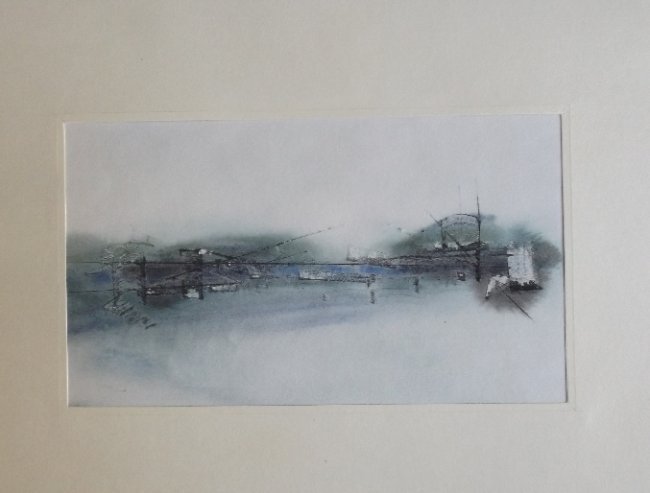 Slava Saveliev, Conceptual Landscape Watercolor 1987: "Conceptual Landscape", Abstract City View, by Slava Saveliev [1944, Moscow, Russia - since 1982, Paris, France]; aquarelle on paper; unsigned; created in Paris in 1987 by listed artist. COA will be i