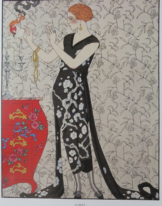 Gustave Beer, 1921 Evening Dress, George Barbier Art: "Fumee" (Smoke) an evening dress by Gustave Beer, art by George Barbier. From the Gazette du Bon Ton (Paris, 1921) no.1, plate 8. The Marian Angell Boyer and Francis Boyer Library of the Philadelphia