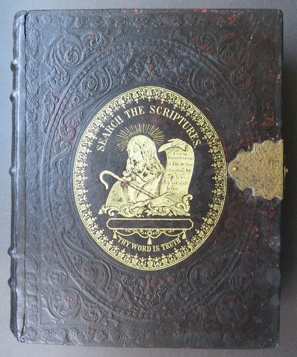 Holy Bible Civil War Era Harding 1863 Photo Album ill.: Large Civil War Era Holy Bible, published by William Harding, Philadelphia. Arranged for Photographic Portraits and Family Album. '1863' is imprinted at the bottom of the title page of Old and New Tes
