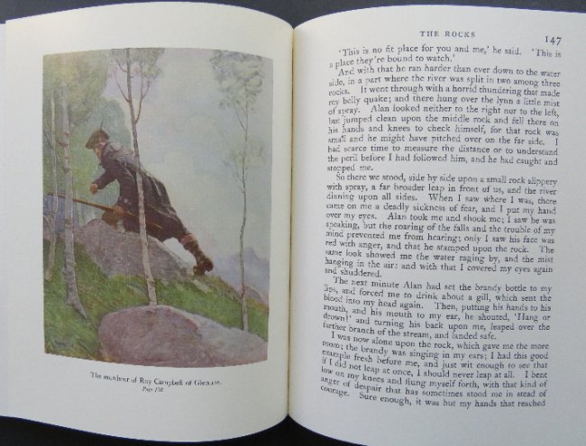 Stevenson, Kidnapped, Wyeth Color illustr. 1stEd. 1989: "Kidnapped", by Robert Louis Stevenson, with full-page color illustrations by N. C. Wyeth, and b/w drawings by Graham Oakley, published by Children's Classics, New York, distributed by Crown Publisher
