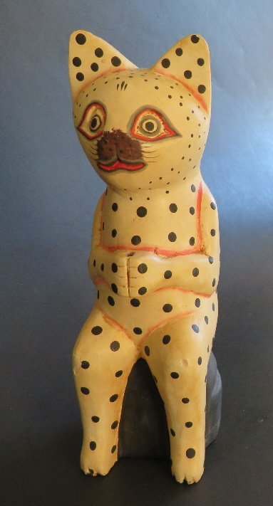 Cat Wood carved hand painted Sculpture Folk Art: "Cat" wood carved and hand painted old wood sculpture, Folk Art, unsigned, Bali, c.1980s-1990s. US: Priority (c.2-4 days) ----------- $18.50 Canada: 1st Class (c.2-8 weeks) --- $22.50 World: 1st Class