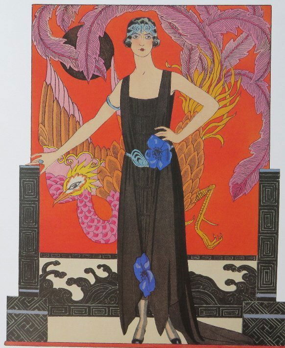 Worth, La Belle Dame Sans Merci Dress, 1921 Barbier: "La Belle Dame Sans Merci" (The Beautiful Woman without Mercy), an evening dress by Charles Frederick Worth, color stencil (pochoir) by George Barbier. From the "Gazette du Bon Ton" (Paris, 1921) no.6