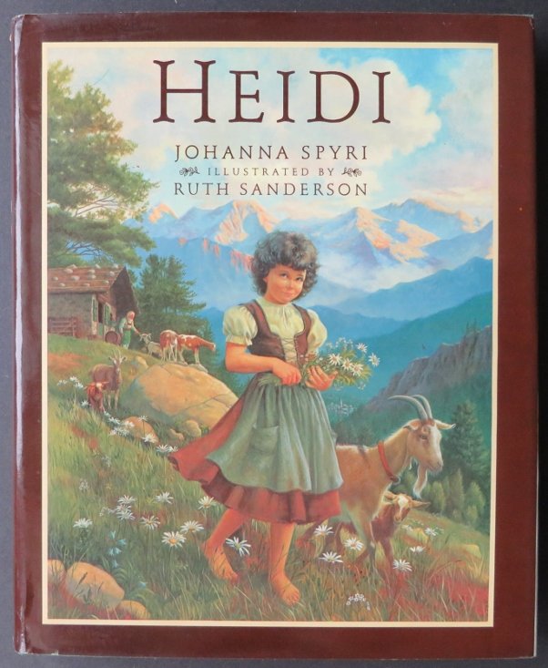 Spyri, Heidi, Sanderson 100 illustrations 1stEd 1984: "Heidi" by Johanna Spyri, with over 100 color paintings specially created for this edition by Ruth Sanderson, published by Knopf, New York, 1984, stated First Edition [for these illustrations], First 