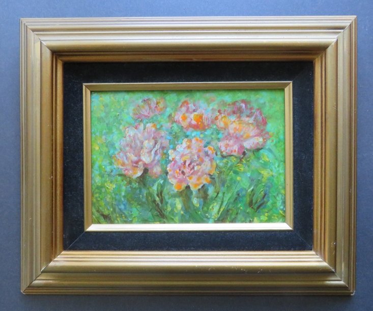 Small Impressionist Oil Painting, Flowers Wooden Frame (1 of 6)