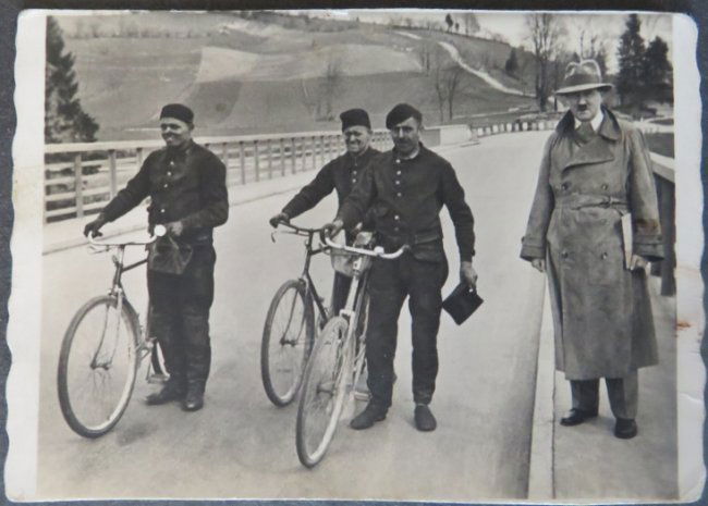 Adolf Hitler & 3 chimney sweepers, 1935 Photo Hoffmann: Original photo titled "Eine originelle Begegnung" ["a notable encounter"], Adolf Hitler and three chimney sweepers. The photo was made by Hitler's friend and personal photographer Heinrich Hoffmann. H