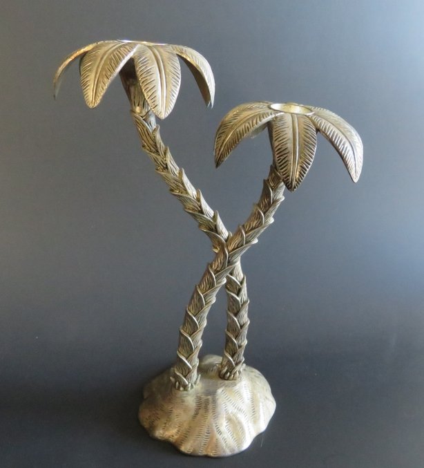 Silvery Metal Palm Trees Candle Holder, Godinger 1980s (1 of 9)