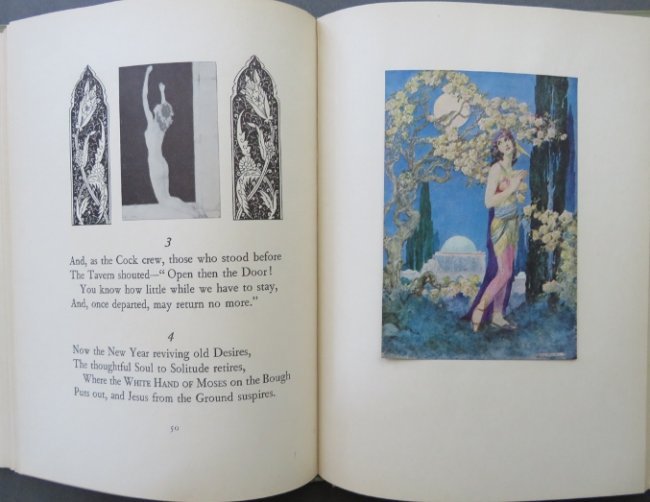 Rubaiyat of Omar Khayyam, Pogany illustrations 1st US Ed. 1930: "Rubaiyat of Omar Khayyam, The First and Fourth Renderings in English Verse", by Edward FitzGerald, with illustrations by Willy Pogany, published by Thomas Y. Crowell Company, New York. First American